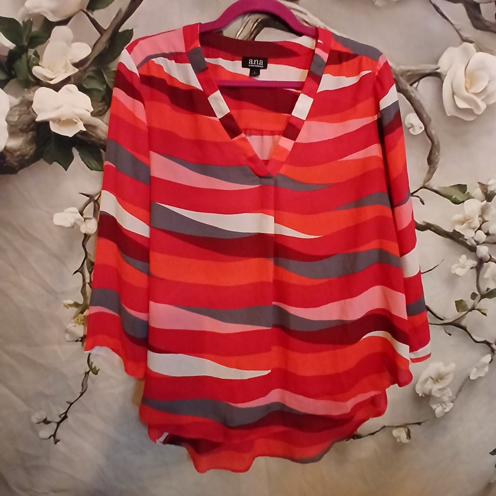 Anna Women's Red and Pink Striped Top